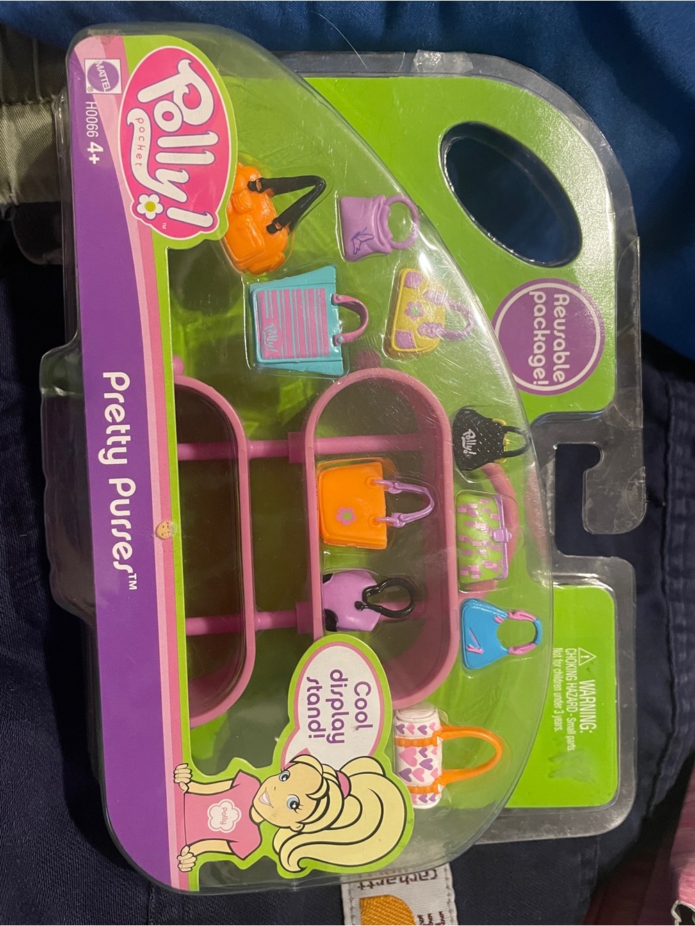vintage polly pocket 2004 sealed pretty purses. includes 10 purses and stand
